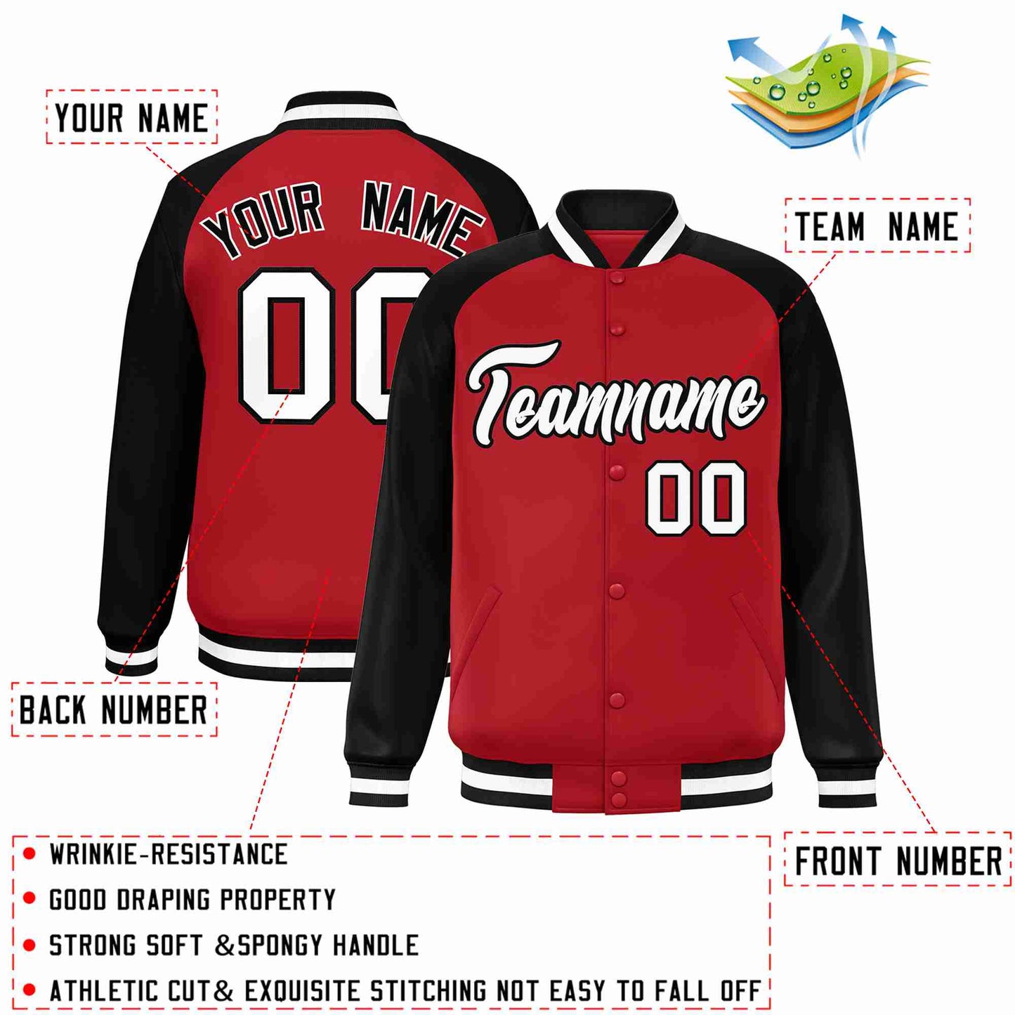Custom Varsity Letterman Jackets Personalized Baseball Coats Full-Snap with Raglan Sleeves