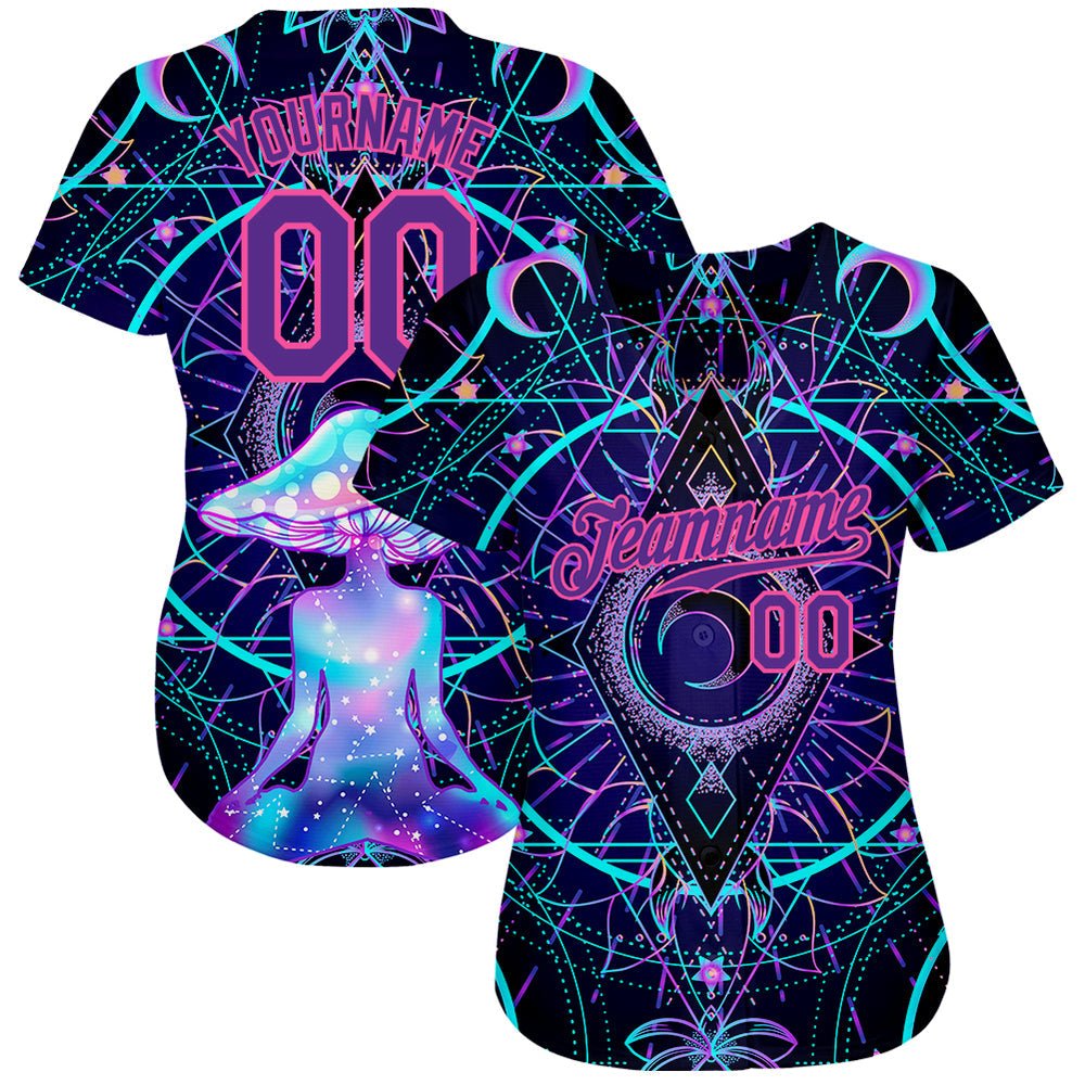 Custom 3D Pattern Design Magic Mushrooms Over Sacred Geometry Psychedelic Hallucination Authentic Baseball Jersey