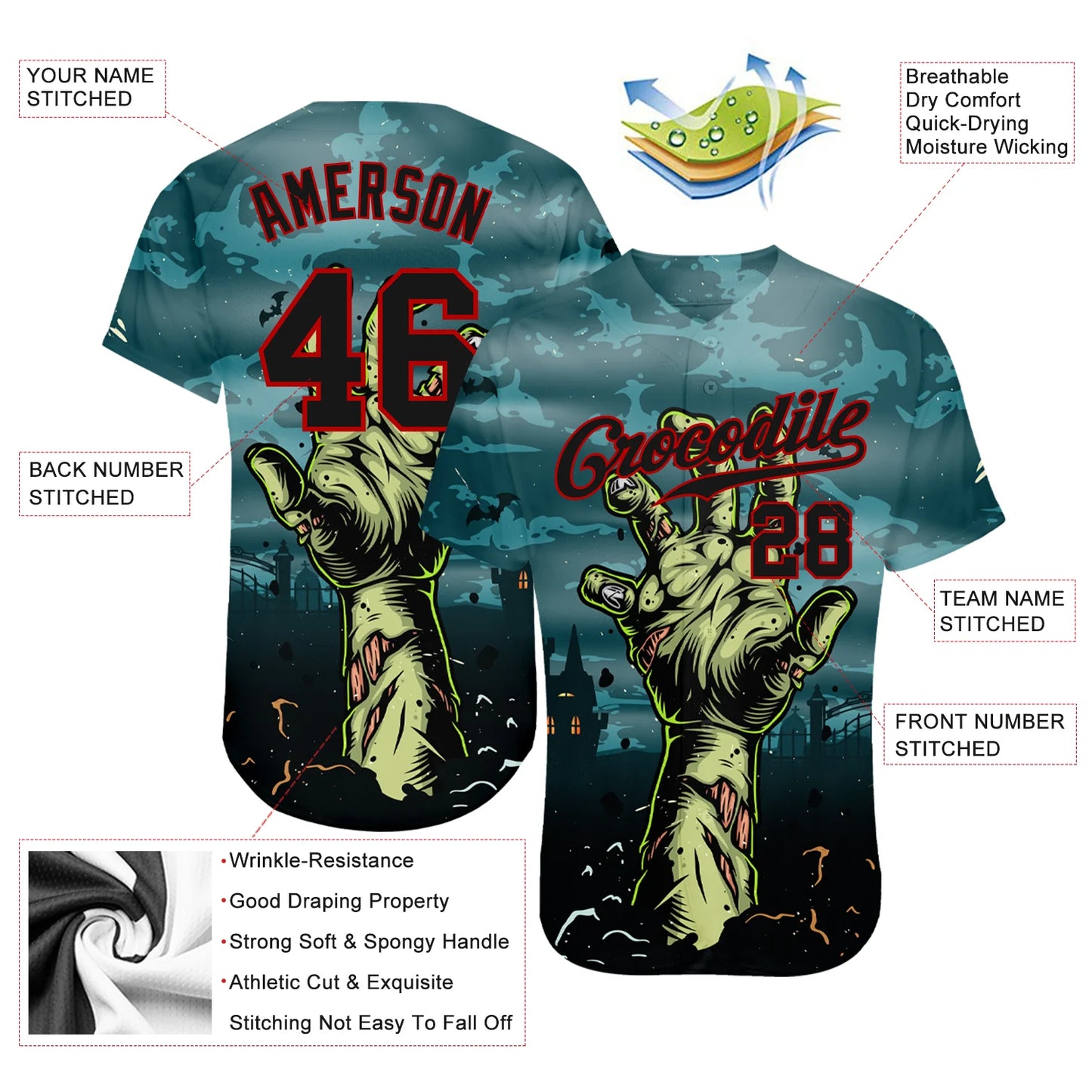 Men's Custom 3D Halloween Horror Baseball Jersey - Trick Treat Design