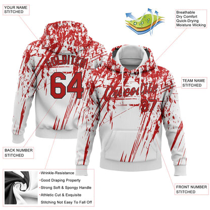 Custom Stitched White Red-Black 3D Pattern Design Sports Pullover Sweatshirt Hoodie