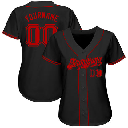 Shop Custom Authentic Black Red Baseball Stitched Jersey with size S M L 2XL 3XL 4XL 5XL 6XL 7XL and big & tall.