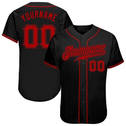 Shop Custom Authentic Black Red Baseball Stitched Jersey with size S M L 2XL 3XL 4XL 5XL 6XL 7XL and big & tall.