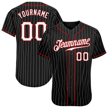 Custom Black White Pinstripe White-Red Authentic Baseball Jersey