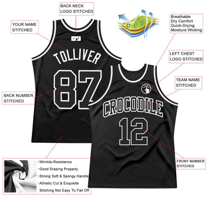 Custom Black Black-White Authentic Throwback Basketball Jersey