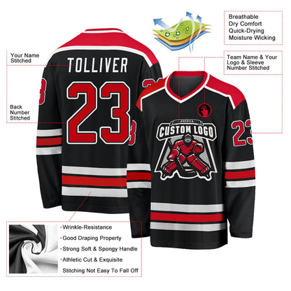 Custom Black Red-White Hockey Jersey