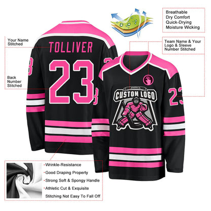 Custom Black Pink-White Hockey Jersey