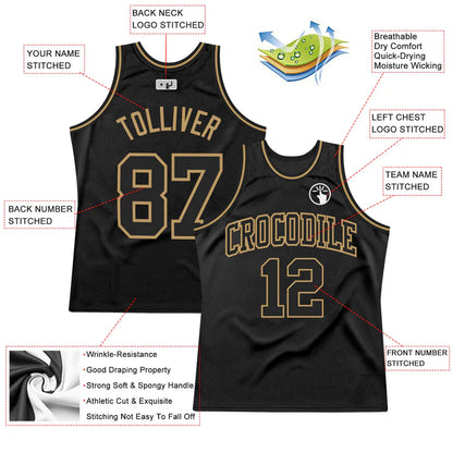 Custom Black Black-Old Gold Authentic Throwback Basketball Jersey