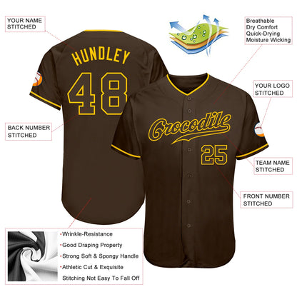 Custom Brown Brown-Gold Authentic Baseball Jersey