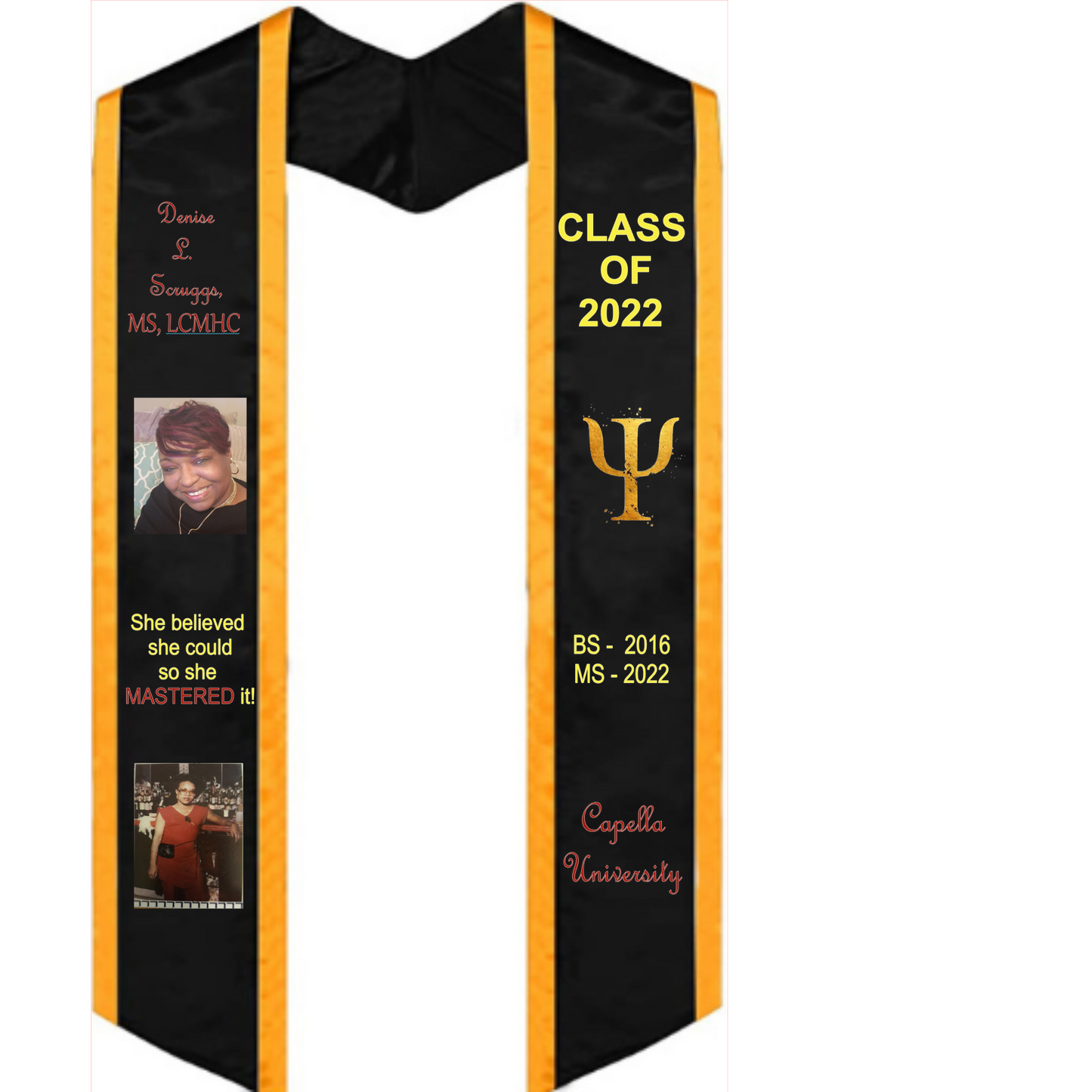 Custom 72" Diagonally Cut Satin Graduation Stole.