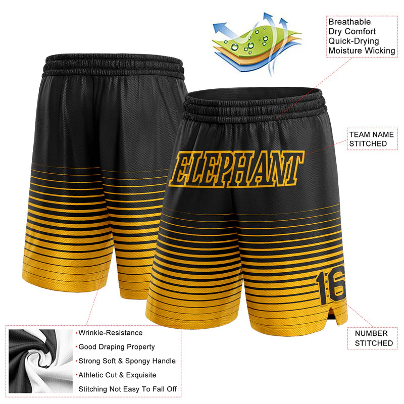 Custom Black Gold Pinstripe Fade Fashion Authentic Basketball Shorts