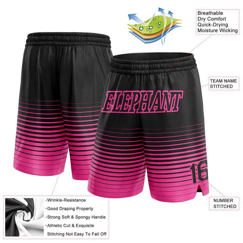 Custom Black Pink Pinstripe Fade Fashion Authentic Basketball Shorts