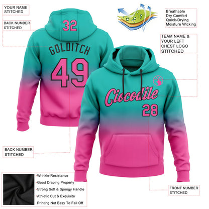 Custom Stitched Aqua Pink-Black Fade Fashion Sports Pullover Sweatshirt Hoodie