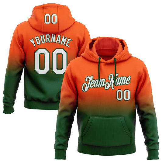 Custom Stitched Orange White-Green Fade Fashion Sports Pullover Sweatshirt Hoodie