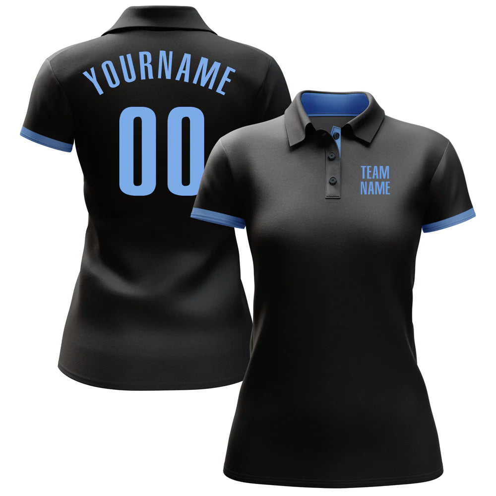 Custom Black Light Blue Performance Golf Polo Shirt