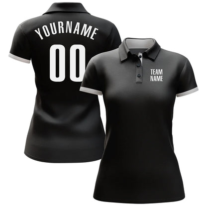 Custom Black White Performance Golf Polo Shirt