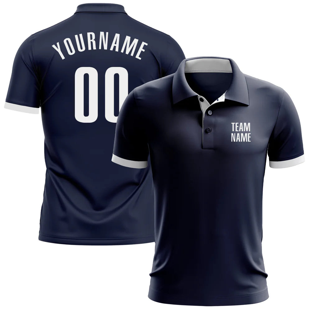 Custom Navy White Performance Golf Polo Shirt