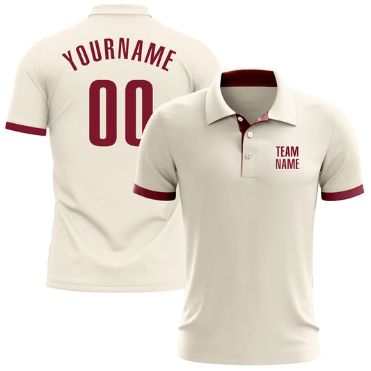 Custom Cream Crimson Performance Golf Polo Shirt