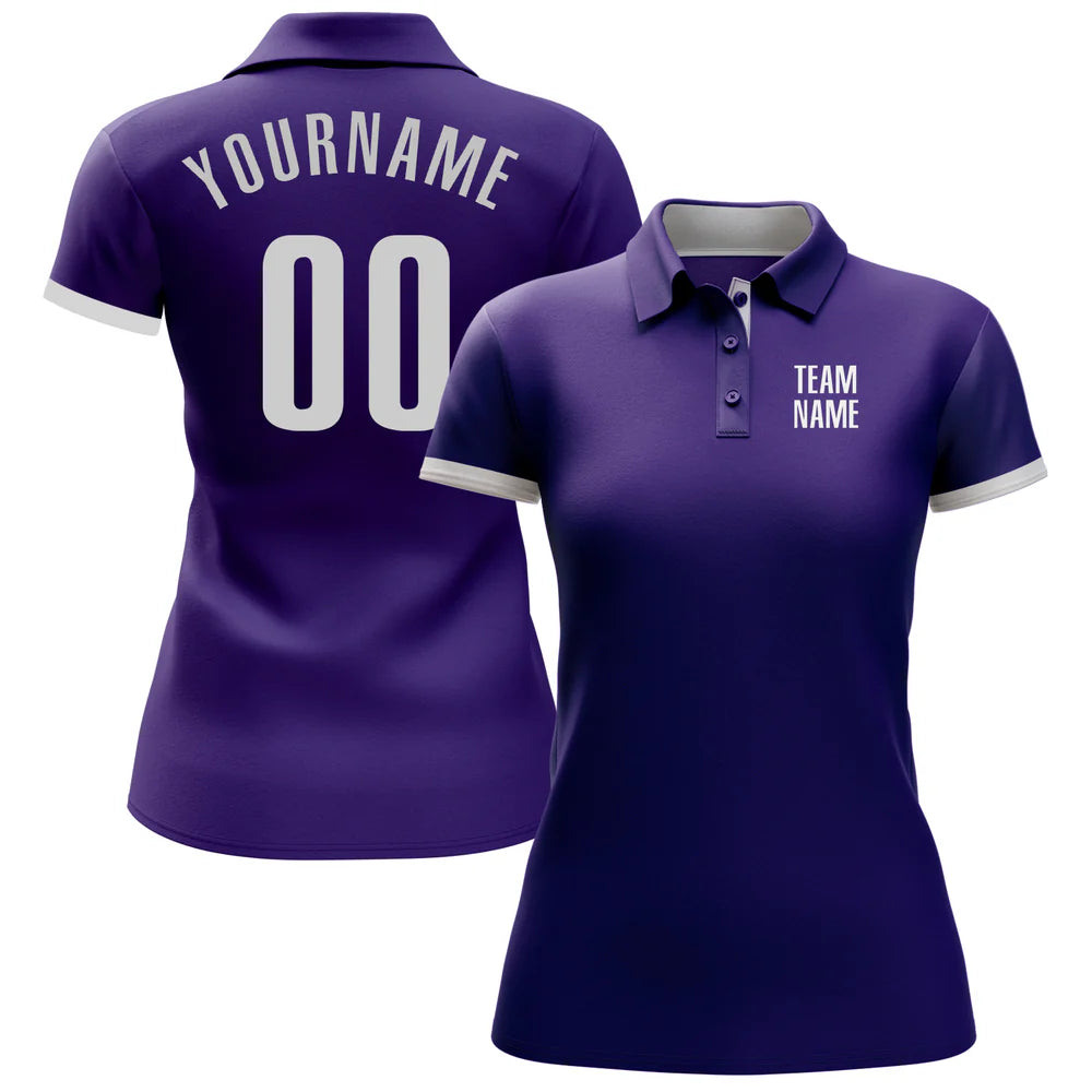 Custom Purple White Performance Golf Polo Shirt