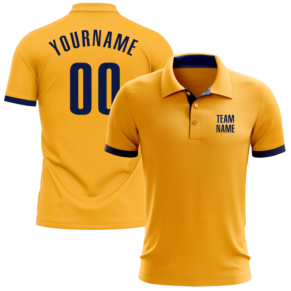 Custom Gold Navy Performance Golf Polo Shirt