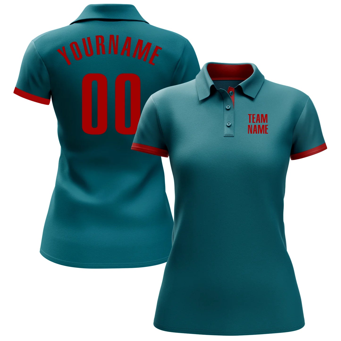 Custom Teal Red Performance Golf Polo Shirt