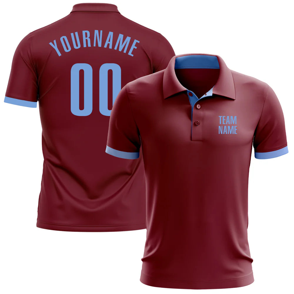 Custom Crimson Light Blue Performance Golf Polo Shirt