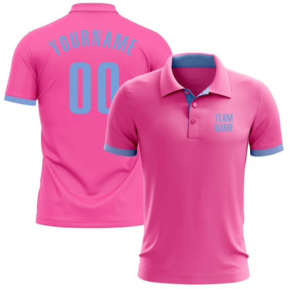 Custom Pink Light Blue Performance Golf Polo Shirt