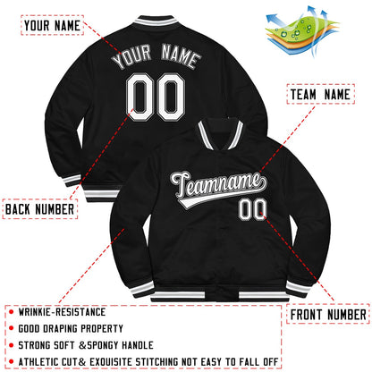 Black White-Gray Letterman Solider Classic Style Varsity Full-Snap Jacket