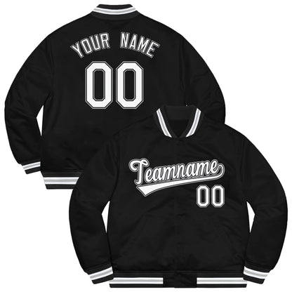 Black White-Gray Letterman Solider Classic Style Varsity Full-Snap Jacket