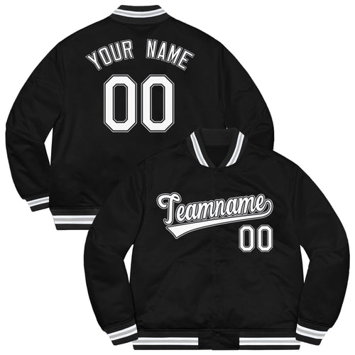 Black White-Gray Letterman Solider Classic Style Varsity Full-Snap Jacket