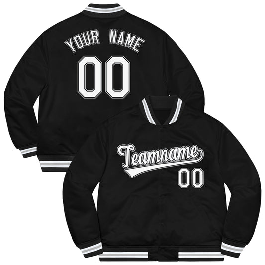 Black White-Gray Letterman Solider Classic Style Varsity Full-Snap Jacket