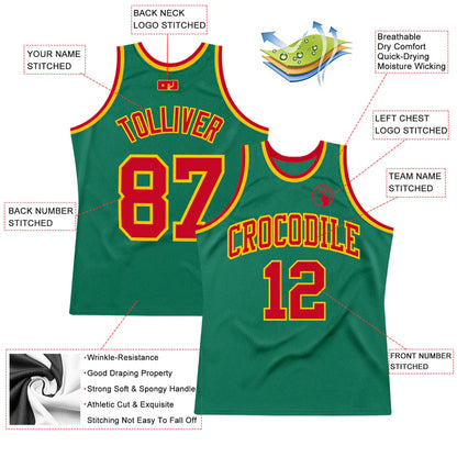 Custom Kelly Green Red-Gold Authentic Throwback Basketball Jersey