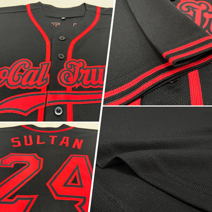 Shop Custom Authentic Black Red Baseball Stitched Jersey with size S M L 2XL 3XL 4XL 5XL 6XL 7XL and big & tall.