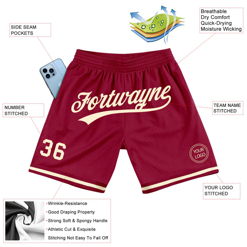 Custom Maroon Cream Authentic Throwback Basketball Shorts