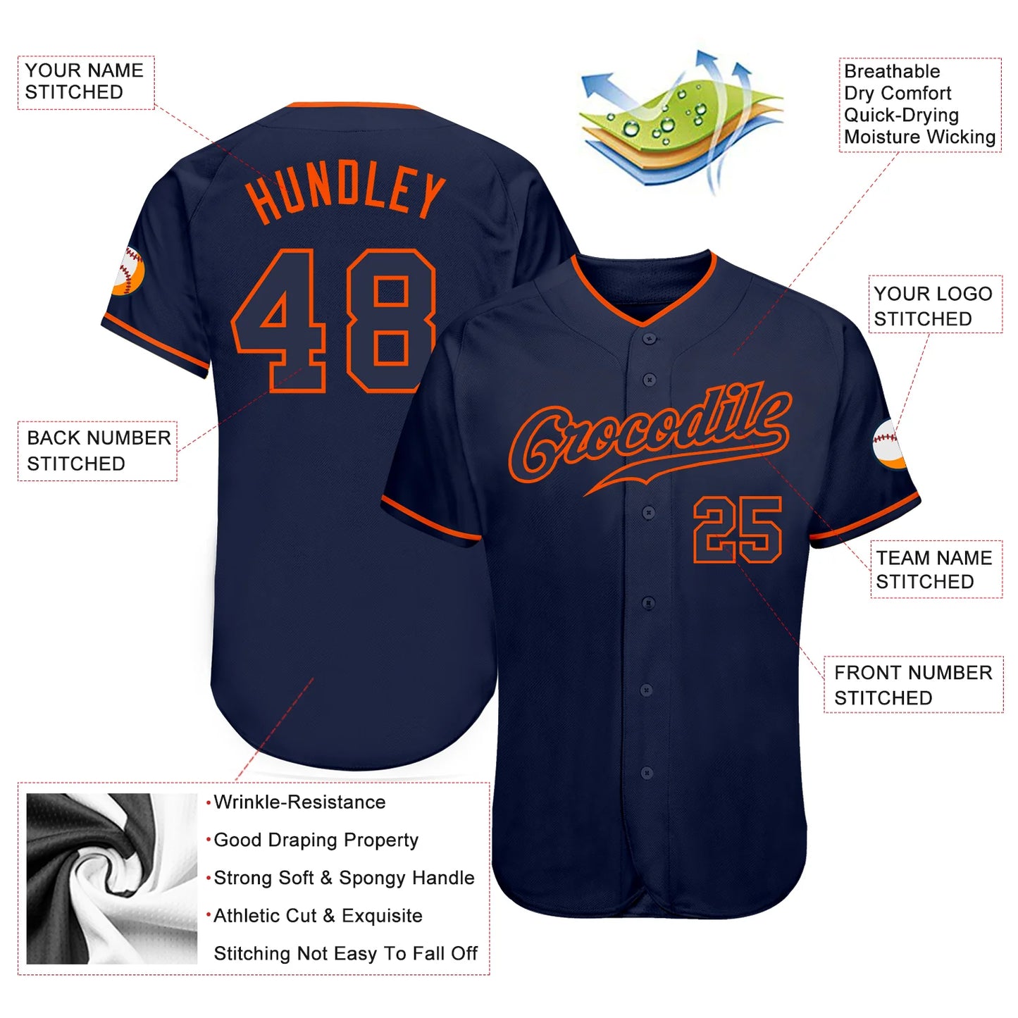 Custom Navy Navy-Orange Authentic Baseball Jersey