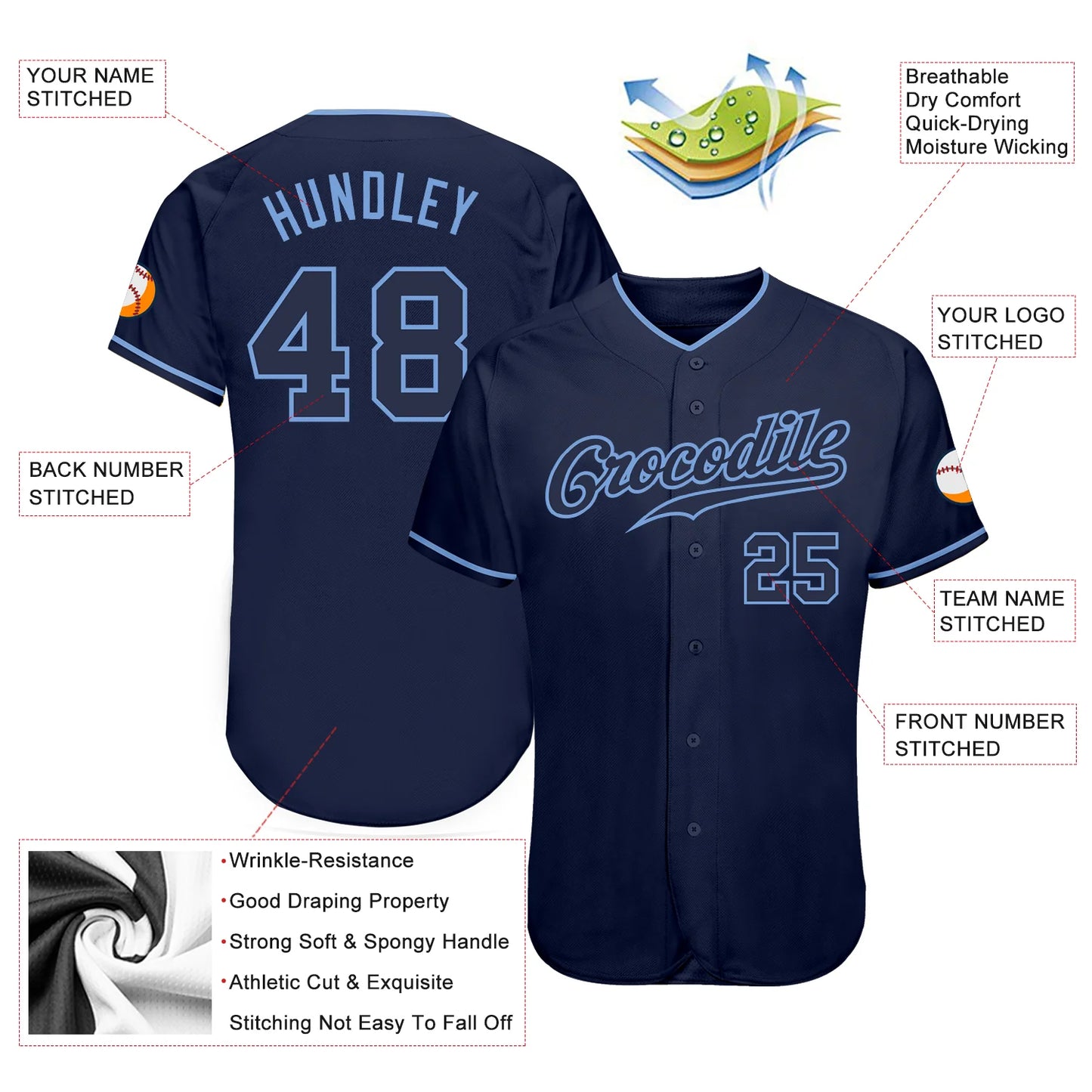 Custom Navy Navy-Light Blue Authentic Baseball Jersey