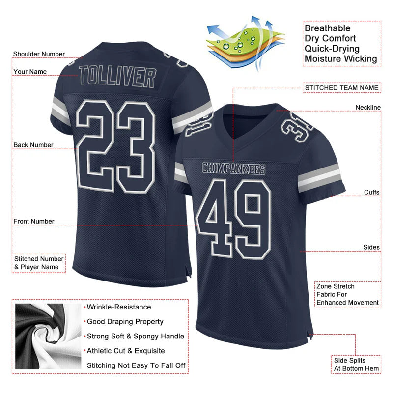 Custom Navy Navy-White Mesh Authentic Football Jersey