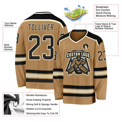 Custom Old Gold Black-Cream Hockey Jersey