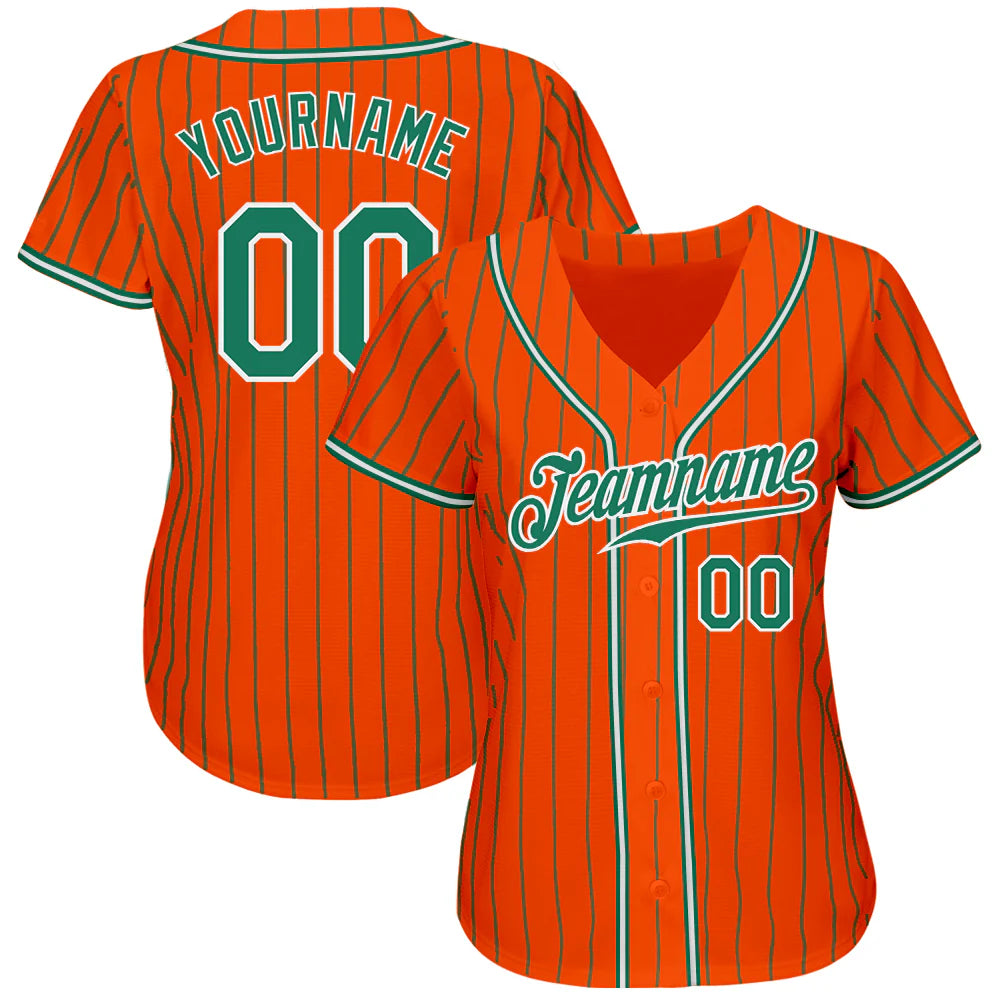 Custom Orange Kelly Green Pinstripe Kelly Green-White Authentic Baseball Jersey