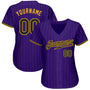 Custom Purple Black Pinstripe-Gold Authentic Baseball Jersey