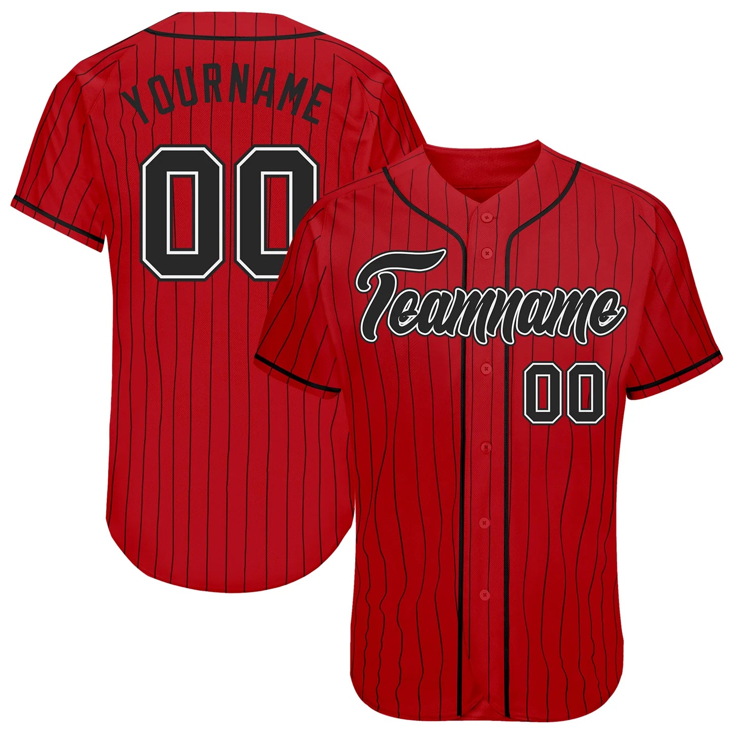 Custom Red Black Pinstripe Black-White Authentic Baseball Jersey