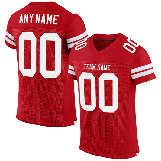 Custom Red White Mesh Authentic Football Jersey