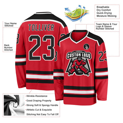 Custom Red Black-White Hockey Jersey