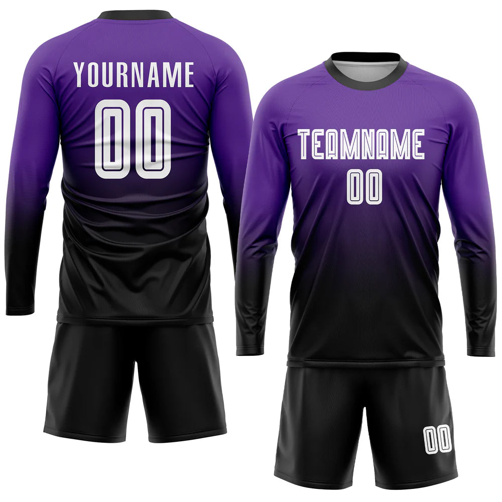 Custom Purple White-Black Sublimation Fade Fashion Soccer Uniform Jersey