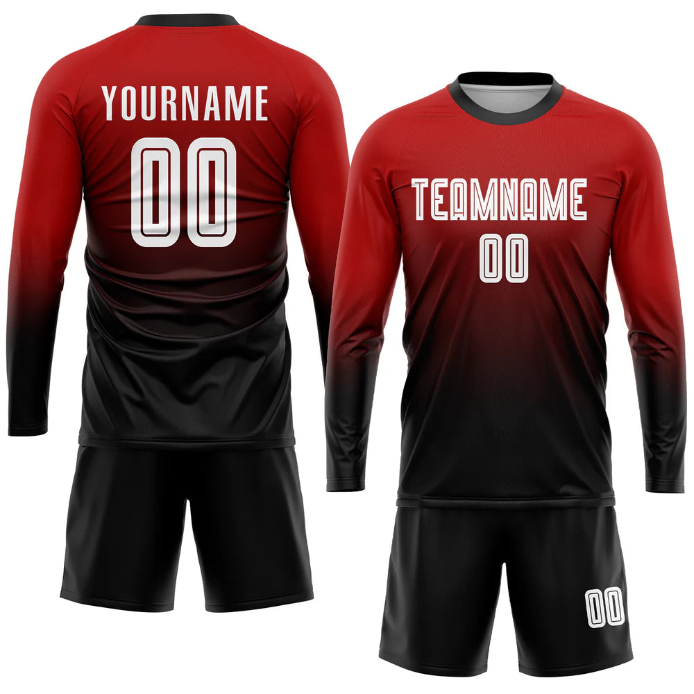 Custom Red White-Black Sublimation Fade Fashion Soccer Uniform Jersey