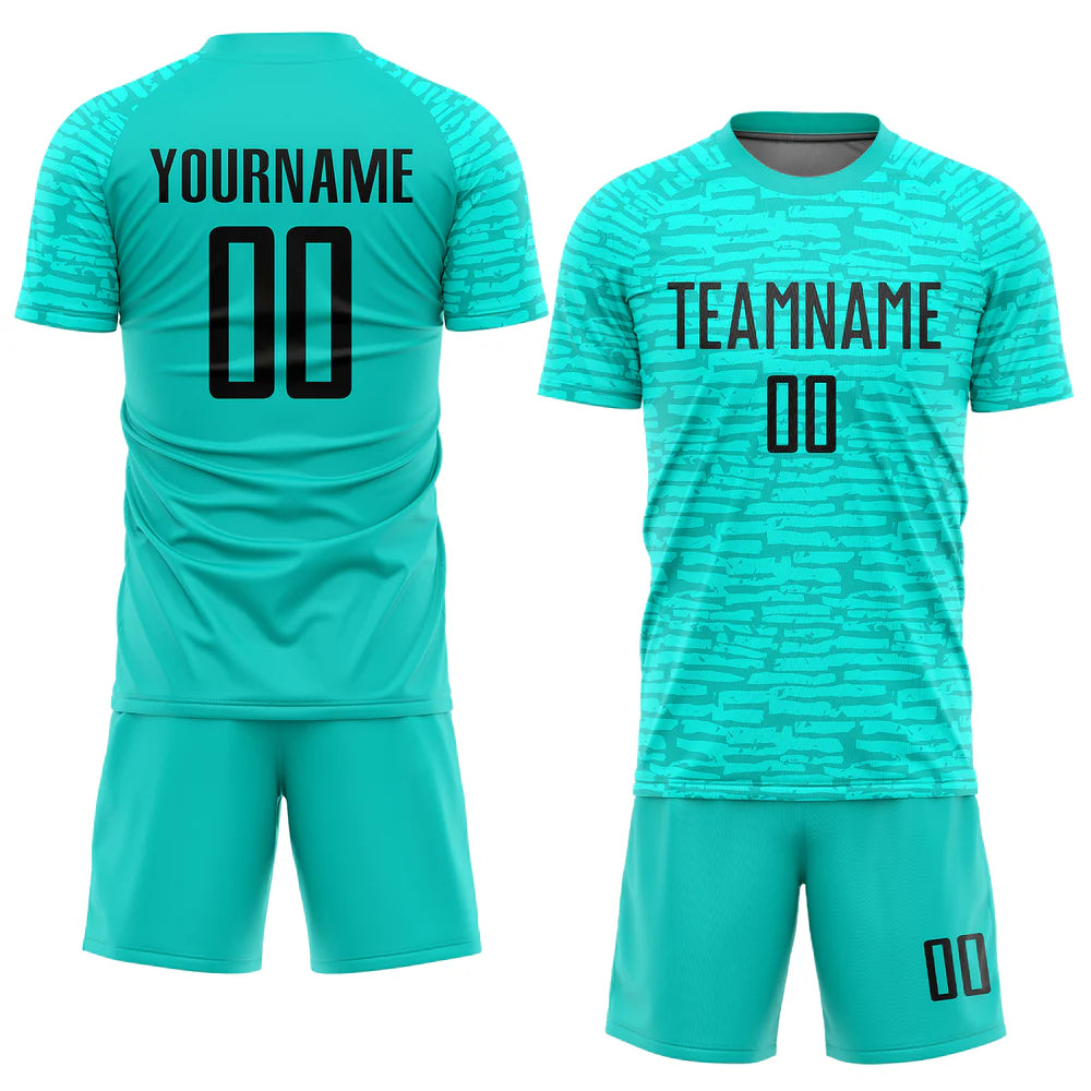 Custom Aqua Black Soccer Jersey - Sublimation Uniform