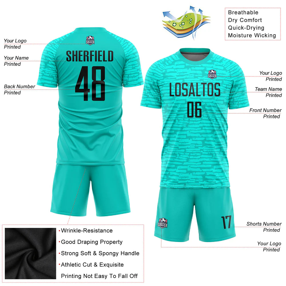 Custom Aqua Black Soccer Jersey - Sublimation Uniform