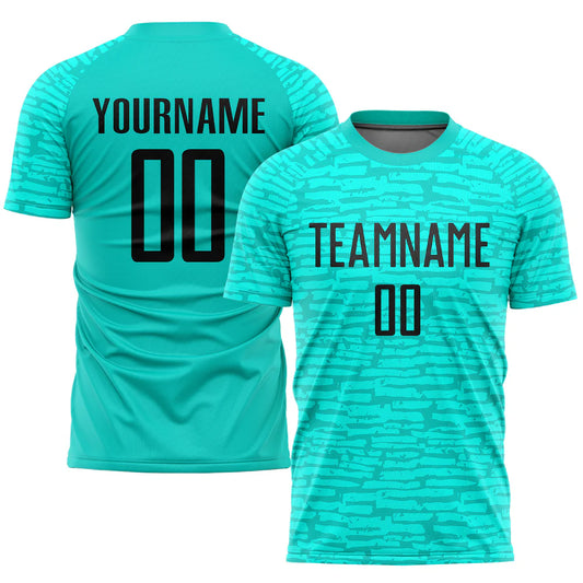 Custom Aqua Black Soccer Jersey - Sublimation Uniform