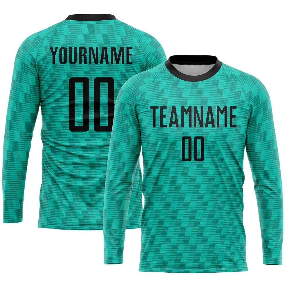 Custom Teal Black Sublimation Soccer Uniform Jersey