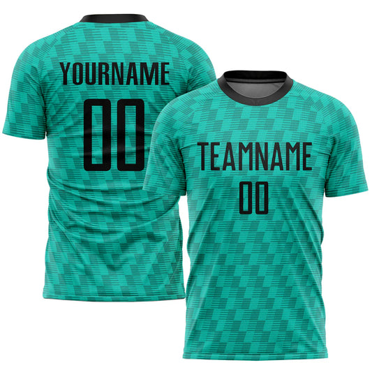 Custom Teal Black Sublimation Soccer Uniform Jersey