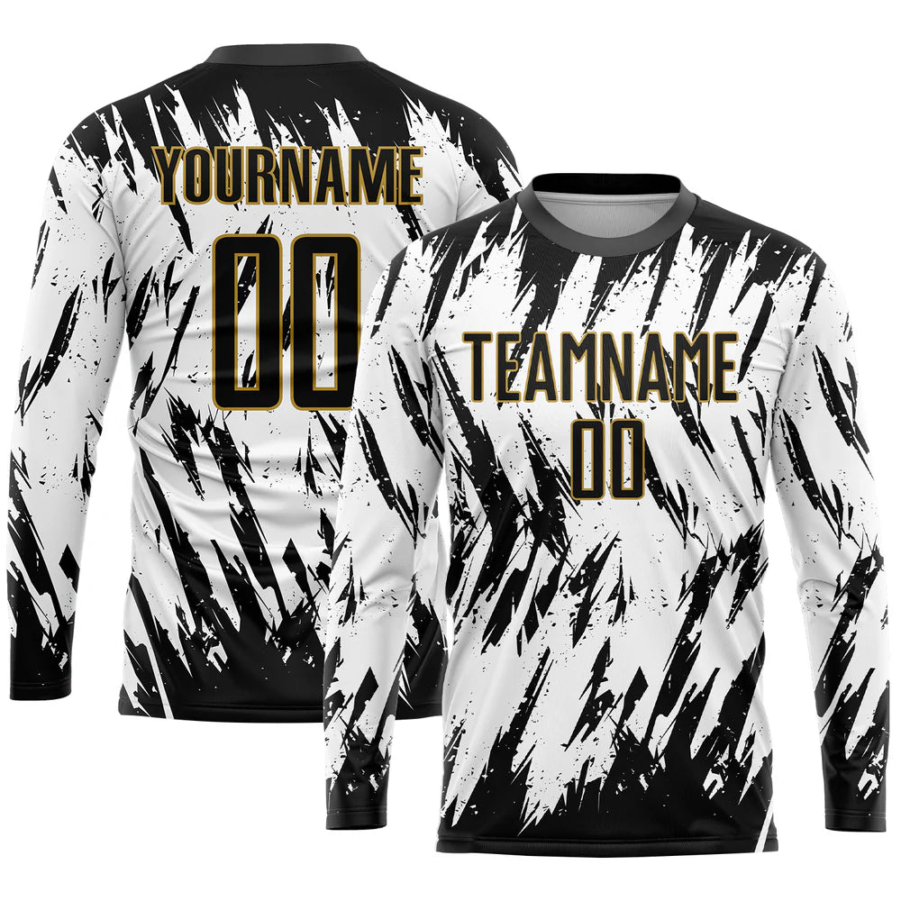 Custom White Black-Old Gold Sublimation Soccer Uniform Jersey